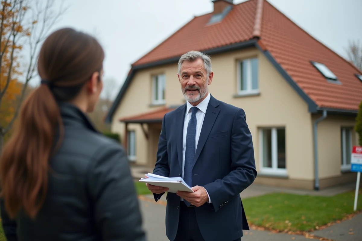Agent immobilier présentant une maison à vendre pour cause de divorce en Moselle à des propriétaires