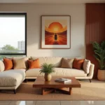 Appartement meublé moderne à Abidjan avec salon décoré et vue sur la ville