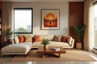 Appartement meublé moderne à Abidjan avec salon décoré et vue sur la ville