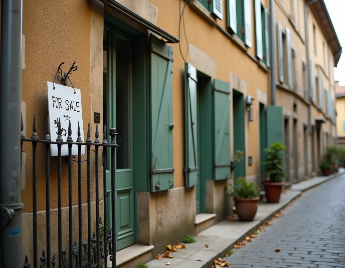 Immeuble ancien en pierre à vendre dans une ville française illustrant une transaction soumise à la TVA pour un marchand de biens