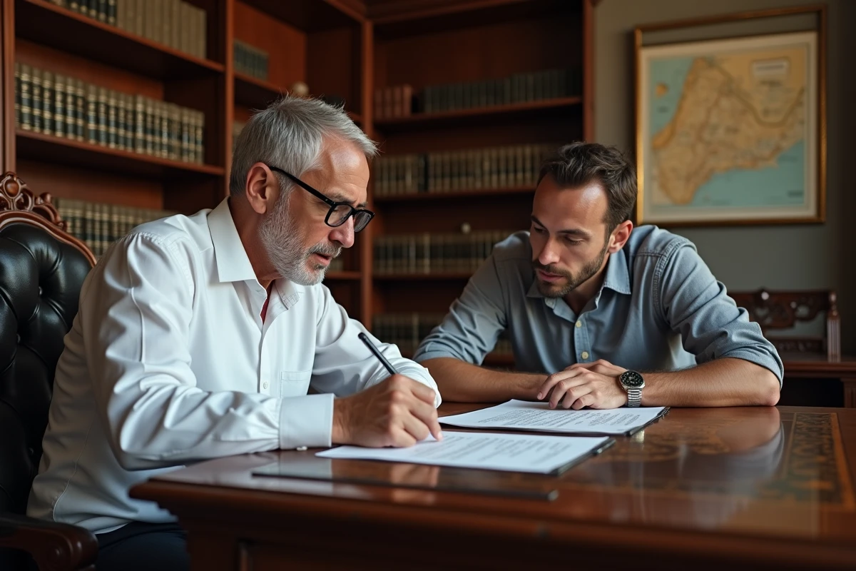 Signature et vérification d'un contrat d'achat immobilier chez un notaire à Marrakech