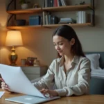 Femme travaillant dans un bureau cosy en appartement T3