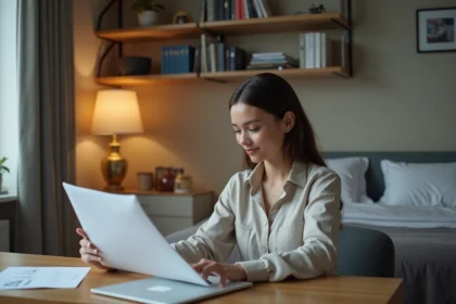 Femme travaillant dans un bureau cosy en appartement T3