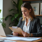 Femme d affaires dans un bureau à domicile moderne
