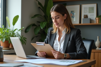 Femme d affaires dans un bureau à domicile moderne
