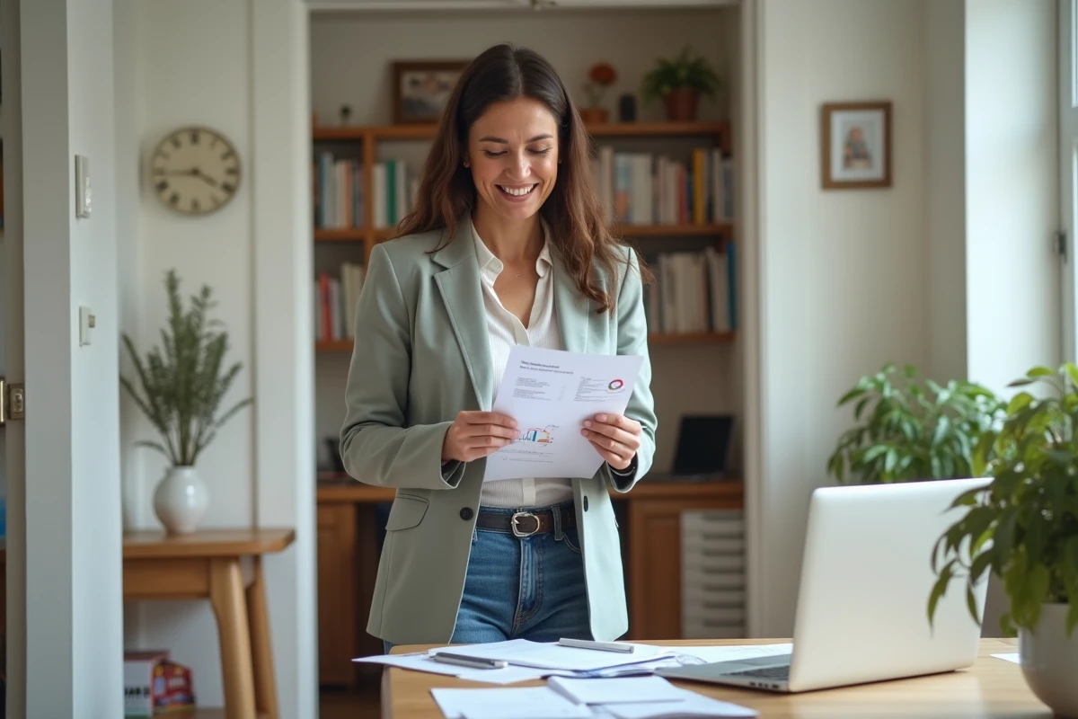 Femme vérifiant un graphique dans son bureau à domicile