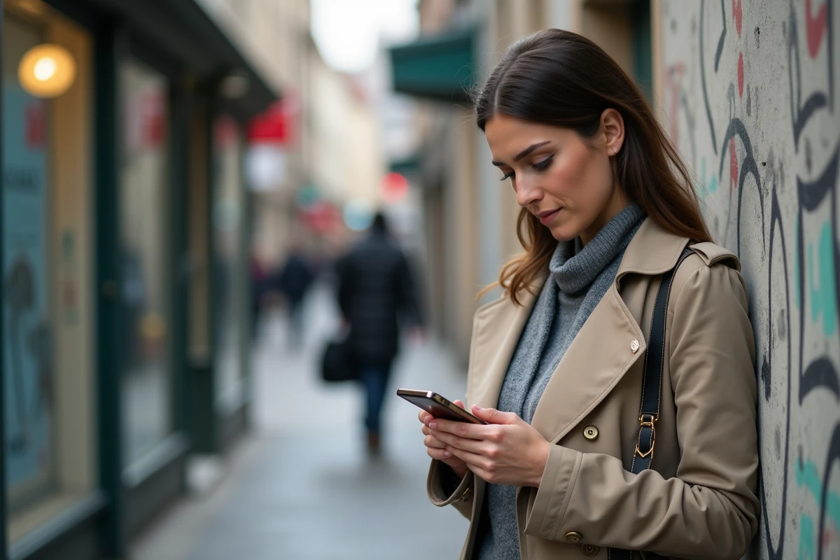 Femme professionnelle attendant au bus dans un quartier de Montluçon