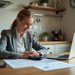Femme d'âge moyen en tenue décontractée travaillant ses impôts