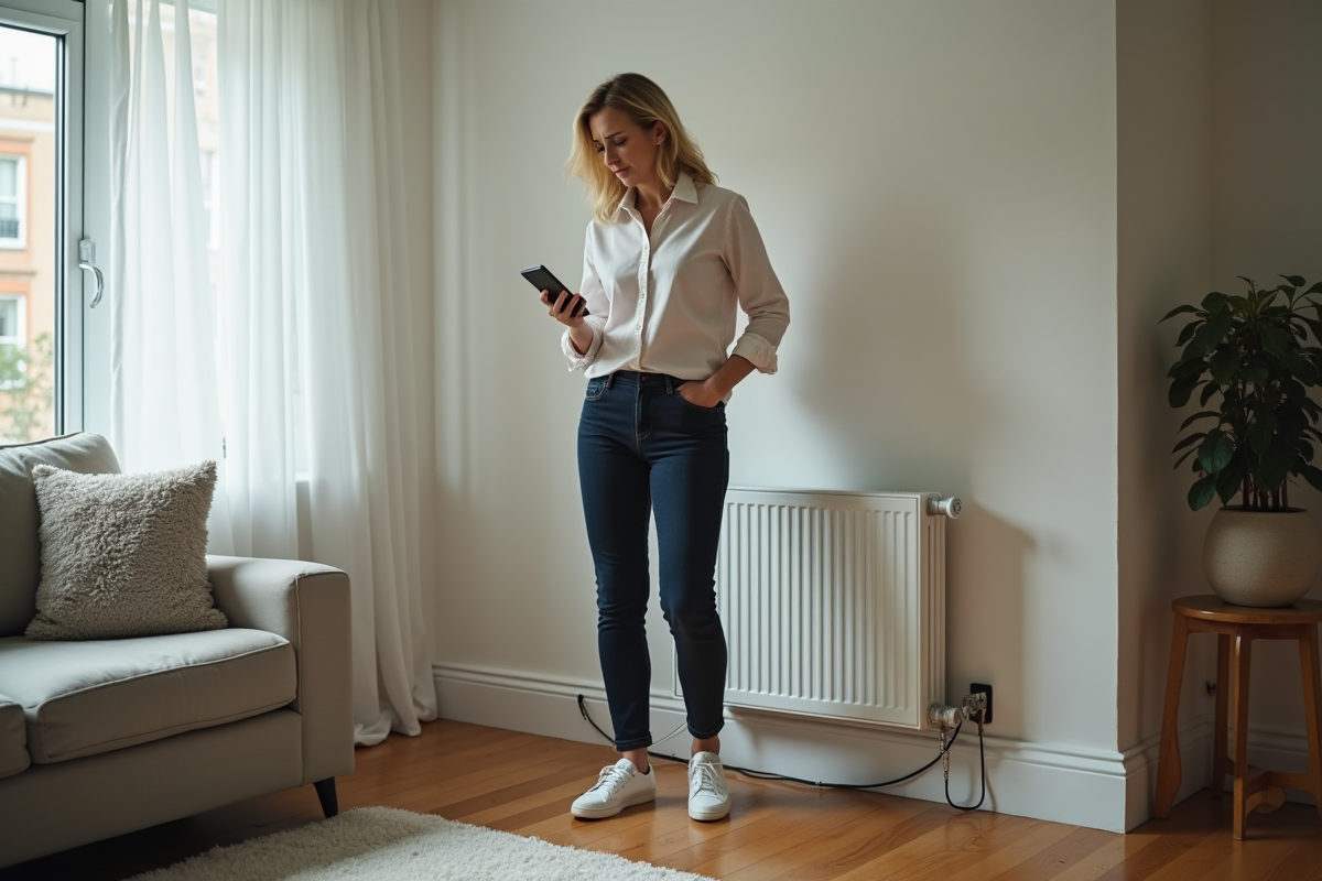 Femme inquiète examine dégâts d'eau dans un appartement