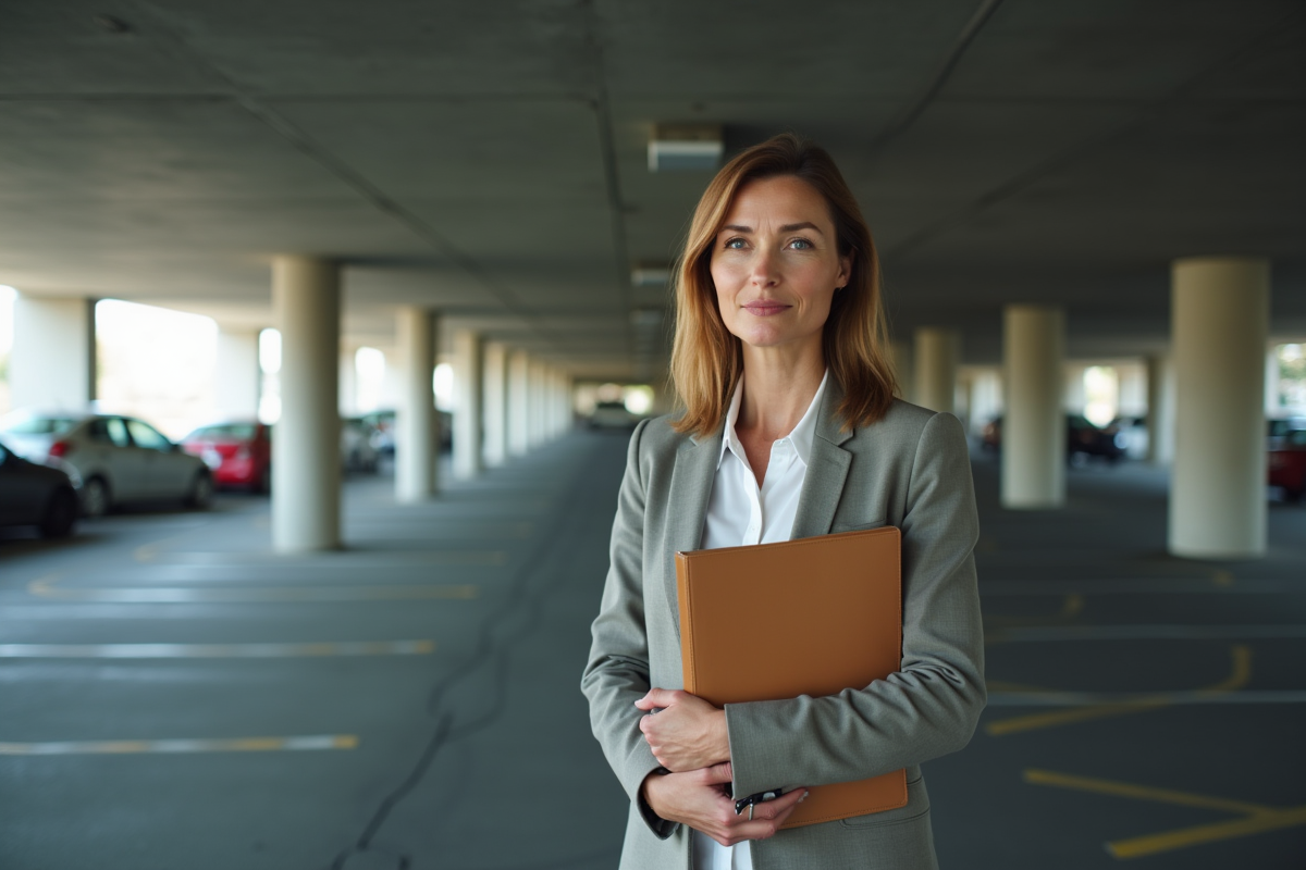 Femme d affaires dans un parking souterrain urbain