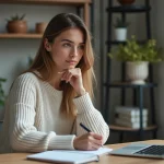 Jeune femme au bureau avec ordinateur pour investissement