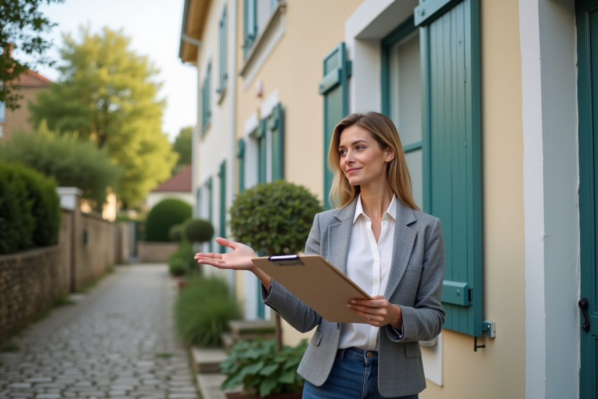 Jeune femme montrant la façade d