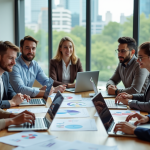 Groupe de personnes discutant autour d'une table en immobilier