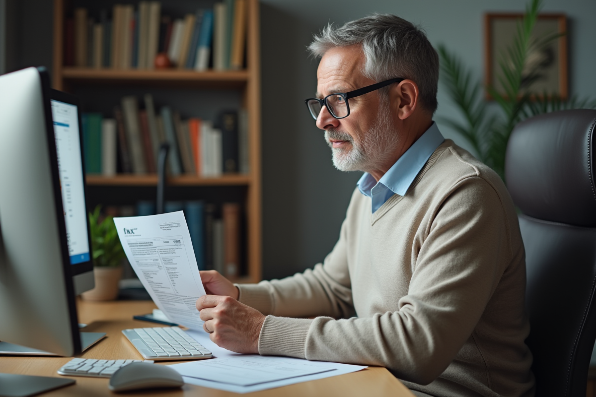 Homme remplissant une declaration d impots dans un bureau moderne