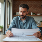 Homme d'âge moyen examinant des plans de construction dans une maison