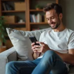 Homme détendu sur canapé avec smartphone MyAppart