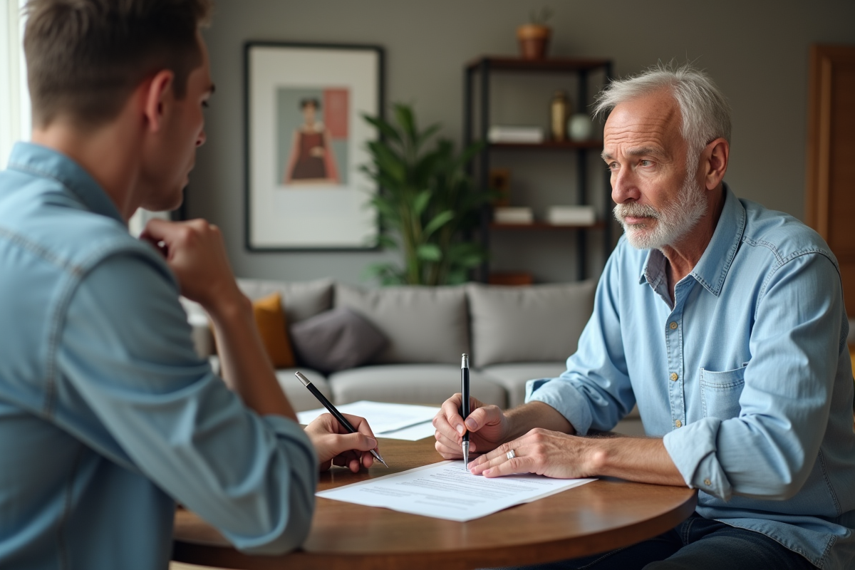 Jeune homme signant un contrat de location avec un propriétaire