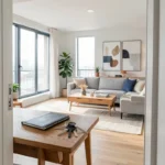 Salon lumineux d'un appartement prêt à être loué