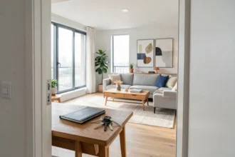 Salon lumineux d'un appartement prêt à être loué