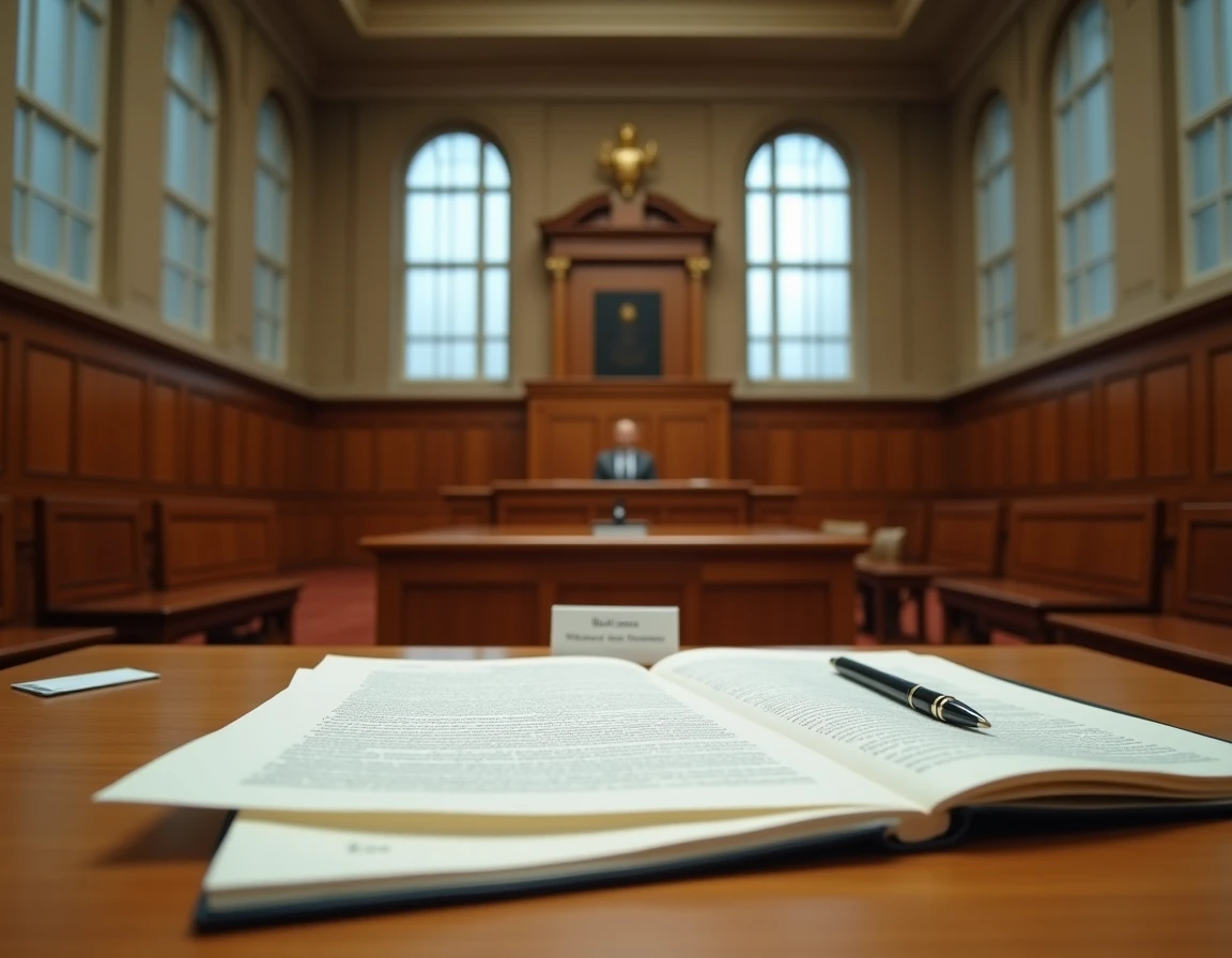 Salle d'audience d'un tribunal civil français avec dossier ouvert sur la table du demandeur pour un recours en garantie d'éviction